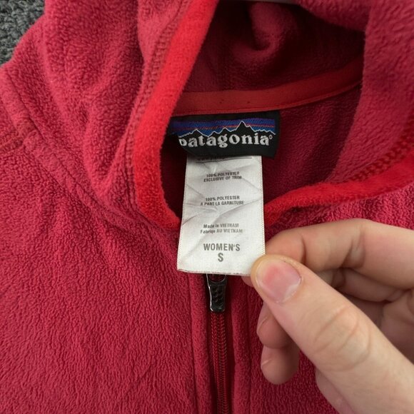 Patagonia Women’s Jacket Adult Fleece Red Hooded Small Full Zip W/ Logo, Pockets - Picture 9 of 16